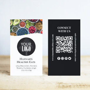 QR-Code Einfaches Foto und Logo-Schwarz Visitenkarte