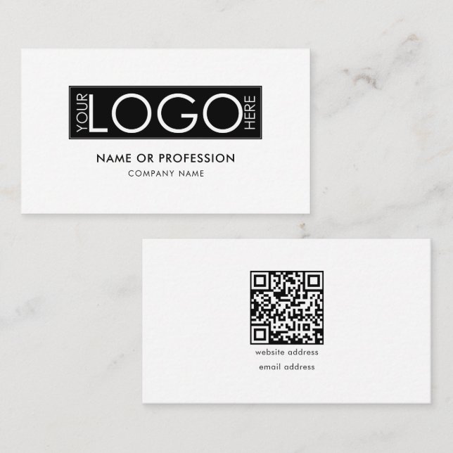 QR-Code Einfaches Minimal-White-Modern-Business-Lo Visitenkarte (Vorne/Hinten)