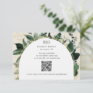 QR-Code Elegant Beige Moderne botanische Vegetatio RSVP Karte