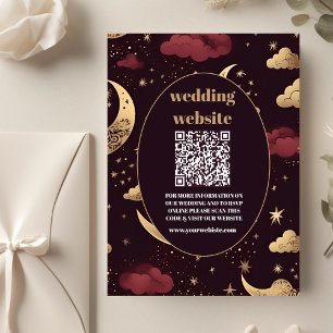 qr code Elegant Burgundy Gold Celestial Wedding Begleitkarte