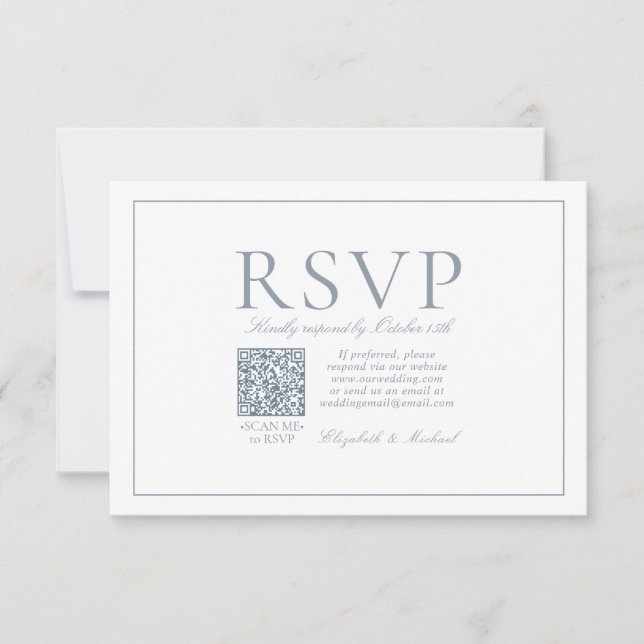 QR Code Elegant Dusty Blue Classic Script UAWG RSVP Karte (Vorderseite)