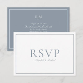 QR Code Elegant Dusty Blue Monogram Wedding RSVP Karte