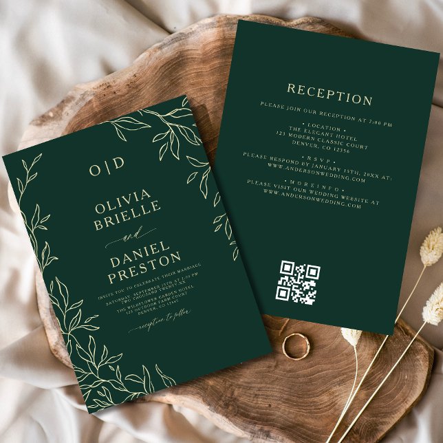 QR Code Elegant Emerald Green Monogram Wedding Einladung (Von Creator hochgeladen)