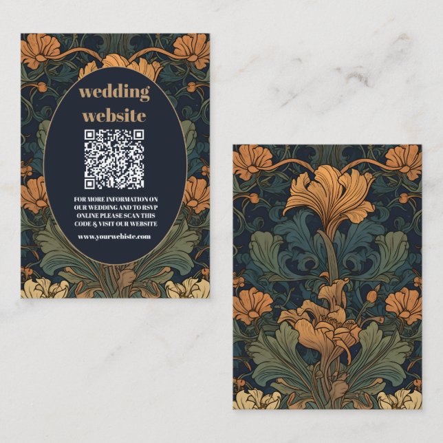 qr code Elegant Floral Art Nouveau Wedding Begleitkarte (Vorne/Hinten)