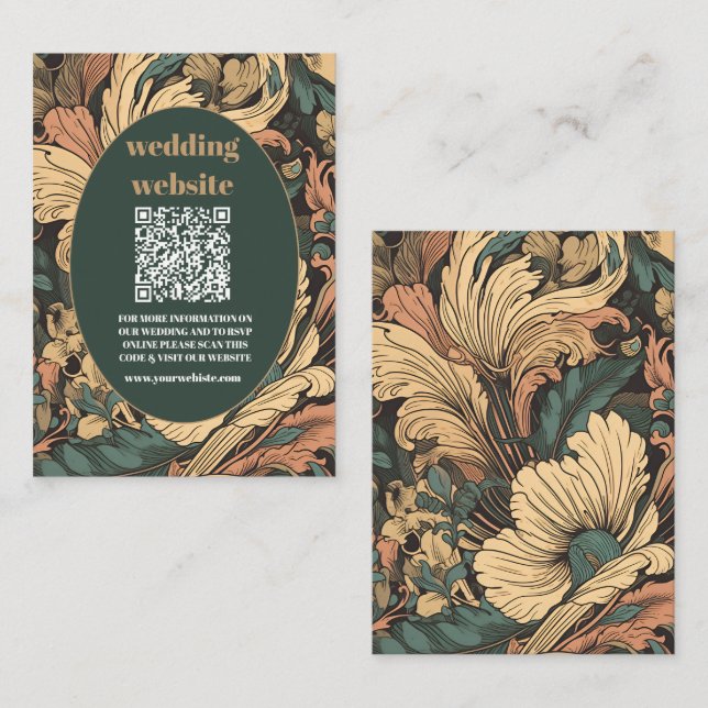 qr code Elegant Floral Art Nouveau Wedding Begleitkarte (Vorne/Hinten)