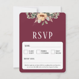 QR Code elegant floralbordeauxrot RSVP Karte
