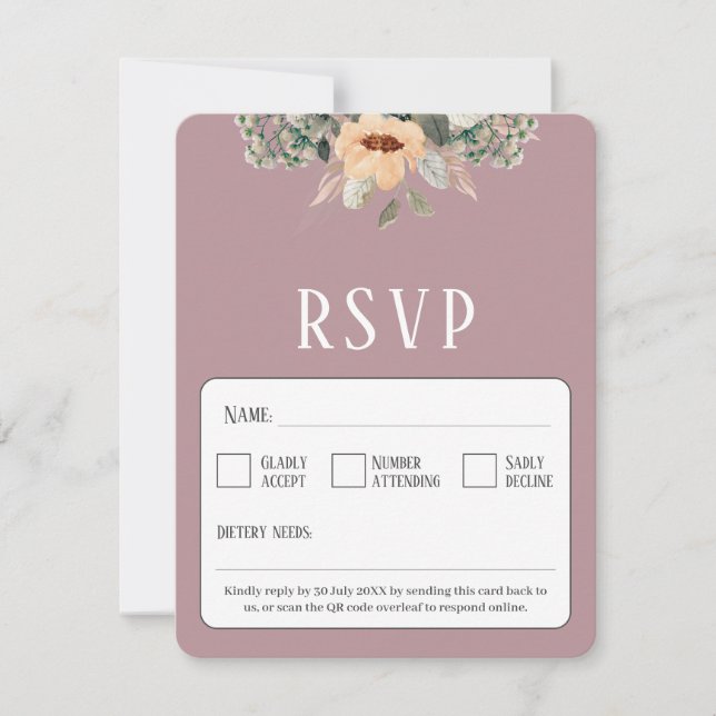 QR Code elegant florenrosa RSVP Karte (Vorderseite)