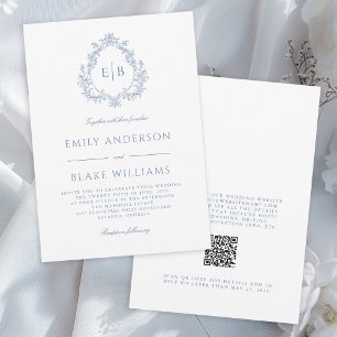QR Code Elegant Formal Dusty Blue Wedding Wappen Einladung