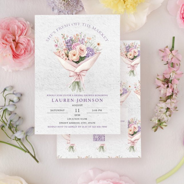 QR Code Elegant Fresh Off the Market Floral Bridal Einladung (Von Creator hochgeladen)