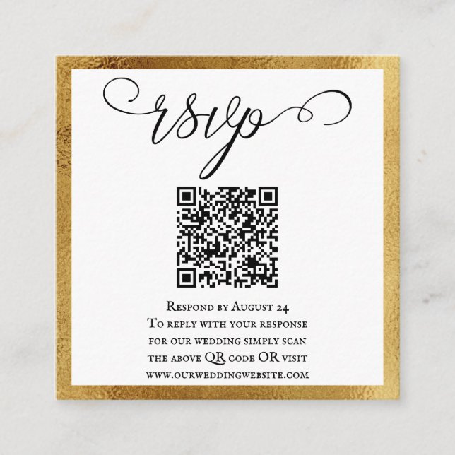 QR Code Elegant Gold Schwarz-weiß Wedding RSVP Begleitkarte (Vorderseite)
