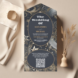 QR-Code Elegant Silber Gold Himmelhochzeit All In One Einladung