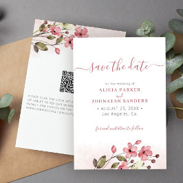 QR code elegant spring wildflowers pink wedding Save The Date