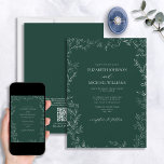 QR Code Elegante Emerald Green Minimal Leaf Hochze Einladung<br><div class="desc">Machen Sie Ihren großen Tag unvergesslich, wenn Sie unseren QR Code Elegant Modern Emerald Green Minimal Leaf Hochzeitsempfehlung senden. Die elegante smaragdgrüne und weiße Einladung mit einem handgezeichneten, leafy Rahmen und handgeschriebener Schriftzypografie in der gleichen Farbe wird sicher zu einem Statement werden. Es ist die perfekte Wahl für eine Hochzeitsveranstaltung...</div>