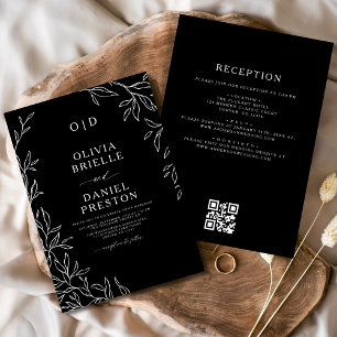 QR-Code Elegante Schwarz-weiße Monogramm-Hochzeit Einladung