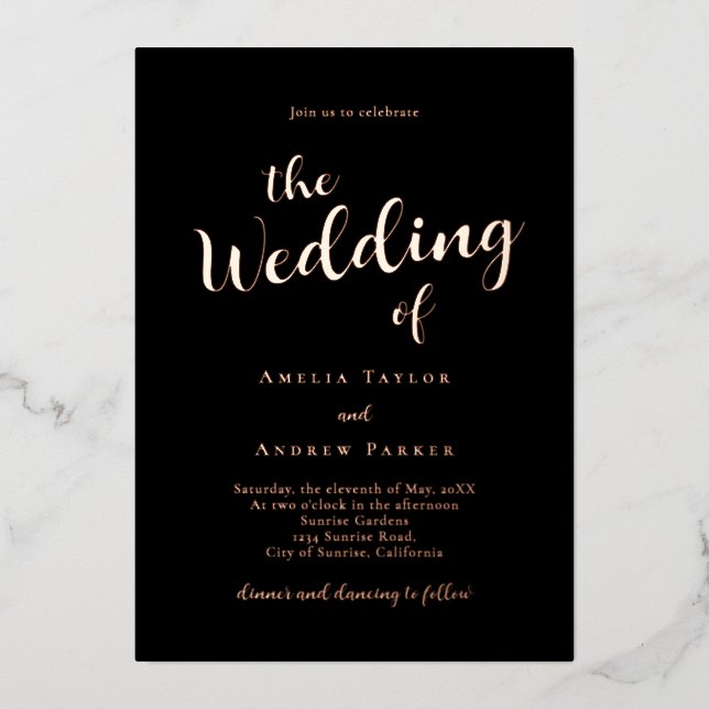 QR Code Elegante Script Calligraphy Simple Wedding Folieneinladung (Vorderseite)