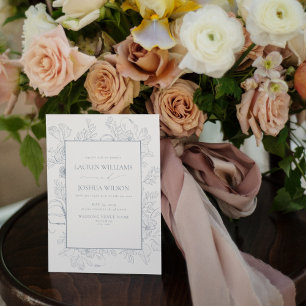 QR-Code Elegante Staubblaue Florale Line-Art-Hochz Einladung