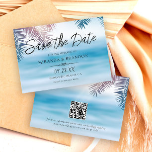 QR-Code Elegante Tropische Palme Ozean Strand Hoch Save The Date