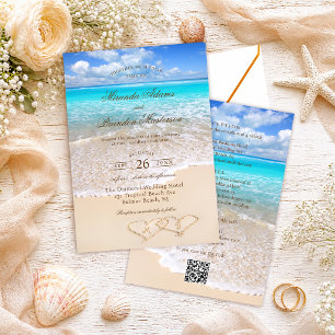 QR-Code Elegante tropische Strandhochzeit Alles in Einladung