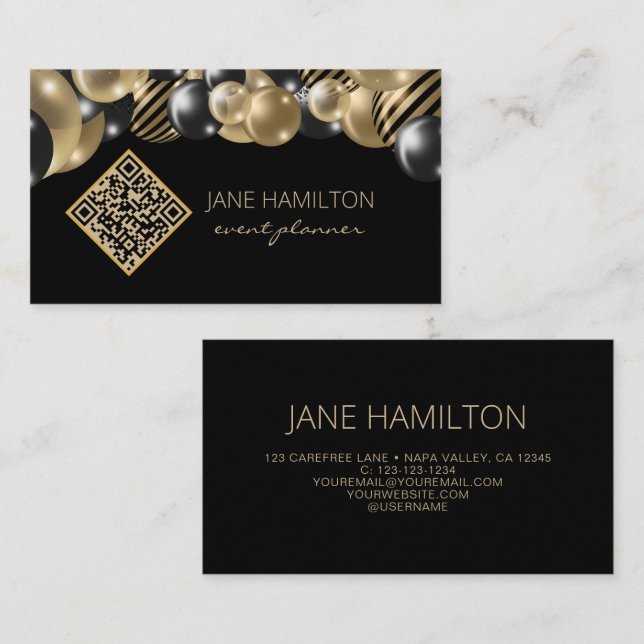 QR-Code Eleganter Glitzer-Ballons Visitenkarte (Vorne/Hinten)