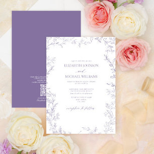 QR Code Eleganter Minimaler Leaf Lavender Wedding Einladung
