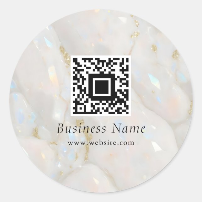 QR Code Eleganter Opal Stone Einzigartig Runder Aufkleber (Vorderseite)