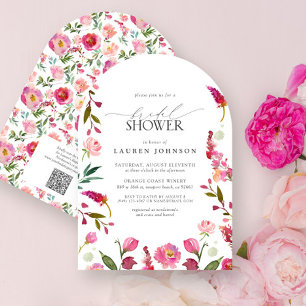 QR-Code Elegantes Brautparty rosa Blume Einladung
