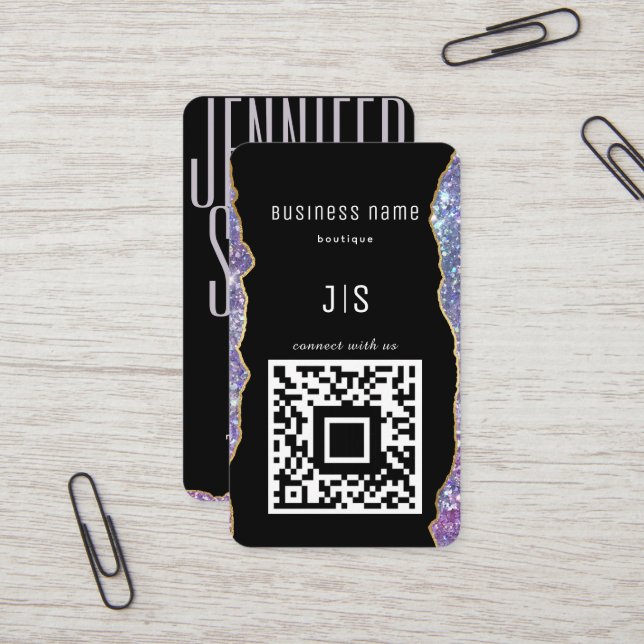 QR-Code Elegantes Monogramm Verbinden Sie mit uns Visitenkarte (Vorderseite/Rückseite Beispiel)
