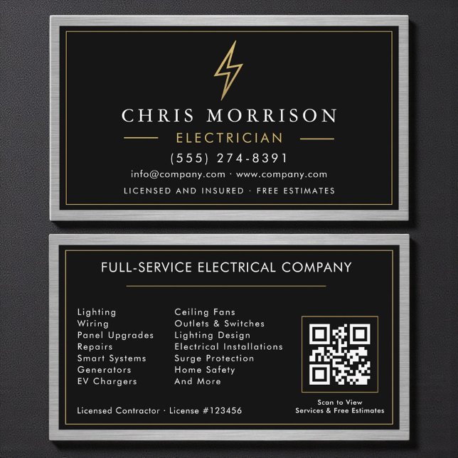 QR-Code Elektriker Elektroinstallateur Metall  Visitenkarte (Von Creator hochgeladen)