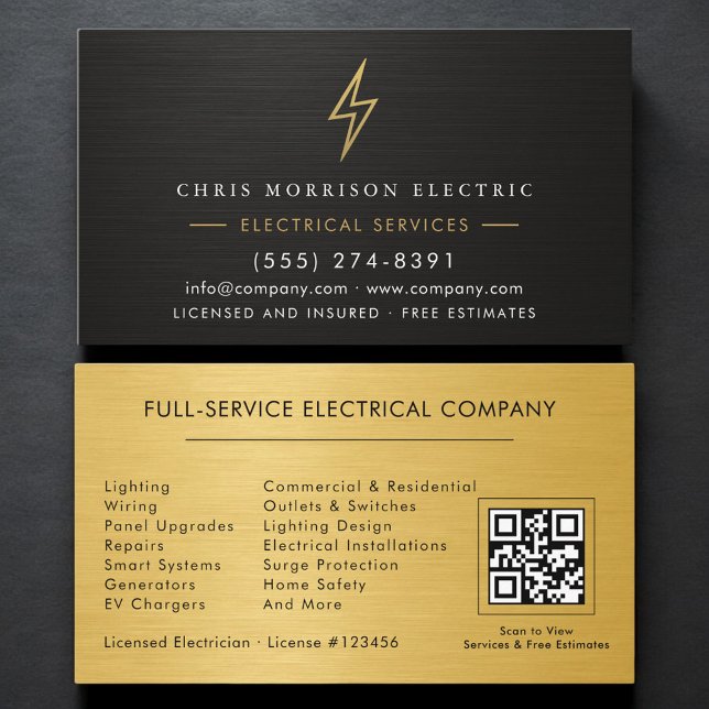 QR-Code Elektrounternehmen Metallic  Visitenkarte (Von Creator hochgeladen)