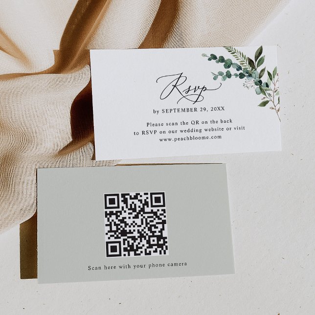 QR Code Eucalyptus Greenery Wedding Cartes RSVP (Créateur téléchargé)