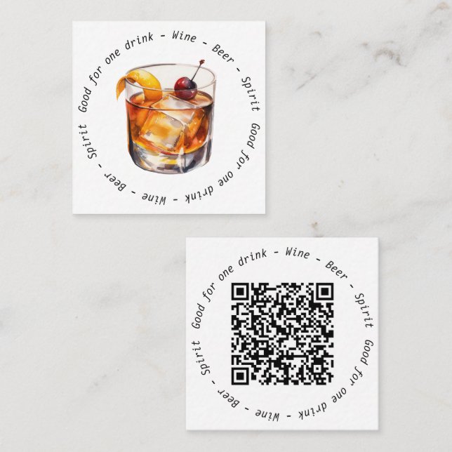QR Code Event Cocktail Drink Gutschein Quadratische Visitenkarte (Vorne/Hinten)