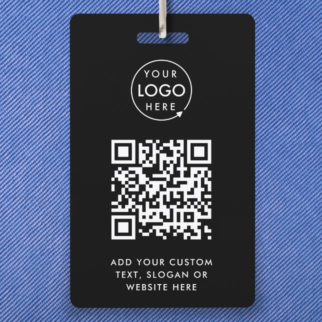 QR-Code-Eventabzeichen | Digitale schwarze Haushal Ausweis (Versatile editable ID badge template with interactive QR code & your business logo.)