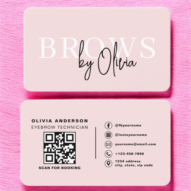 QR Code Eyebrows Brows Techniker rot Rosa Visitenkarte (Von Creator hochgeladen)