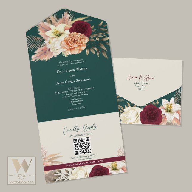 QR Code Fall Floral Wedding All In One Einladung (Von Creator hochgeladen)
