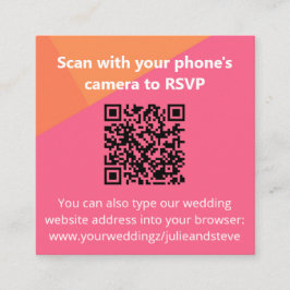 QR Code Farbblock Orange Pink Wedding RSVP Begleitkarte
