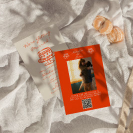 QR Code Farbige Handgezeichnete Foto-Hochzeit Einladung