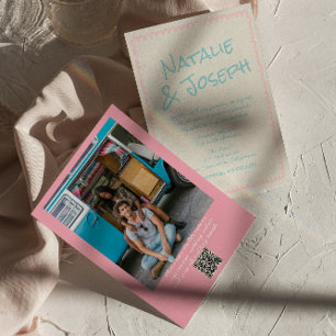 QR-Code Farbige Pastell Handgeschriebene Foto-Hoch Einladung