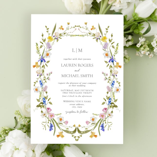 QR Code Farbige Vintag Garden Monogram Wedding Einladung (Vintage Meets Modern in QR Code Wedding Invitation)