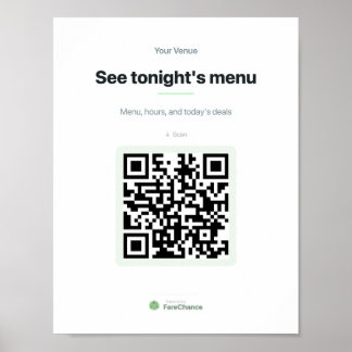 QR-Code-Fensterschild für Restaurants und Geschäft Poster