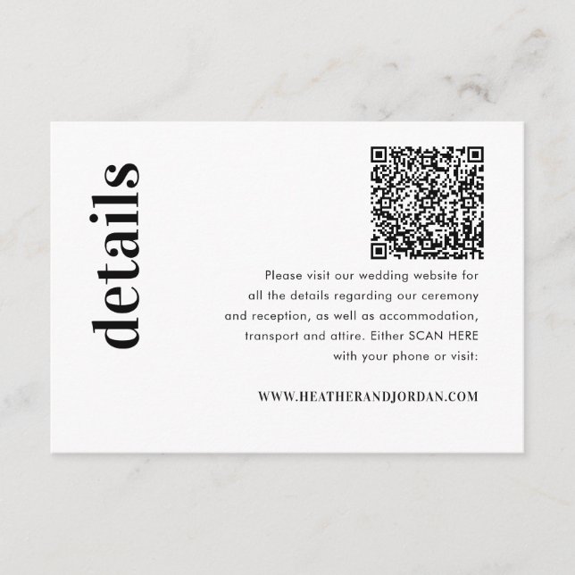 QR Code Fett Wedding Details Begleitkarte (Vorderseite)