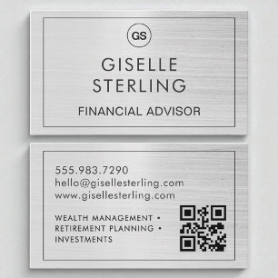 QR-Code-Finanzberater Pinsel Silver Monogram Visitenkarte
