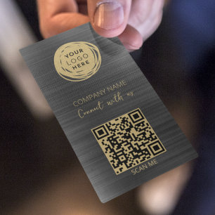 QR-Code Firmenlogo Gebürstet Schwarz Visitenkarte