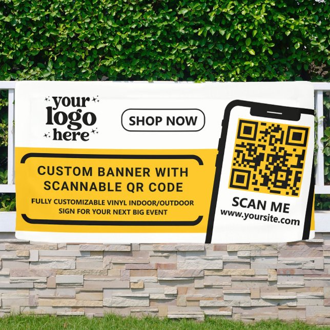 QR-Code Firmenlogo Gelb Indoor Vinyl Banner (Von Creator hochgeladen)