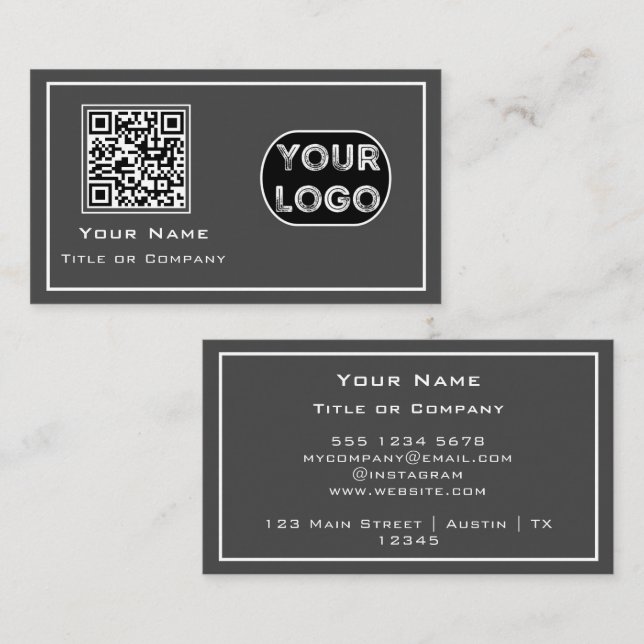 QR-Code-Firmenlogo Grau Minimalistisch Visitenkarte (Vorne/Hinten)