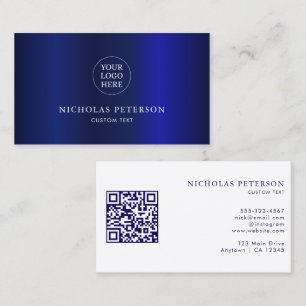 QR-Code Firmenlogo Marineblau Metallisch Modern  Visitenkarte