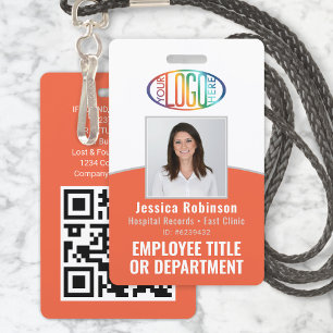 QR-Code Firmenlogo Mitarbeiter-Foto-ID Orange Ausweis