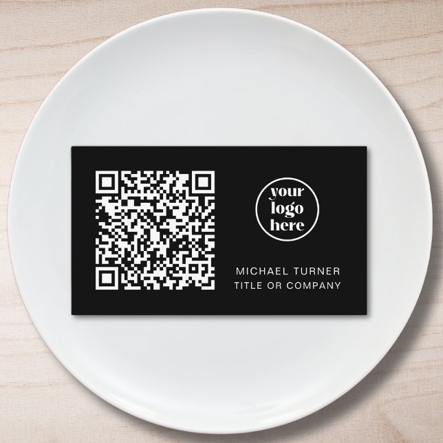QR-Code Firmenlogo Professionell Modern Schwarz Visitenkarte (Von Creator hochgeladen)