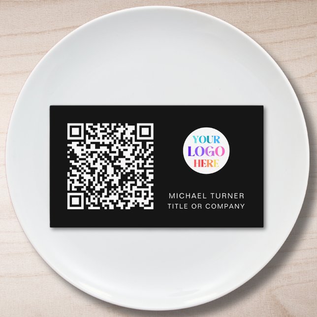 QR-Code Firmenlogo Professionell Modern Schwarz Visitenkarte (Von Creator hochgeladen)