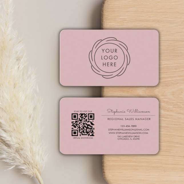 QR Code Firmenlogo Rosa Moderne Feminine Visitenkarte (Von Creator hochgeladen)