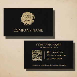 QR-Code Firmenlogo Schwarz Gold Visitenkarte